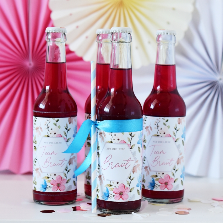 JGA Team Braut Banderole Prosecco Dosen 10erSet, flowers II