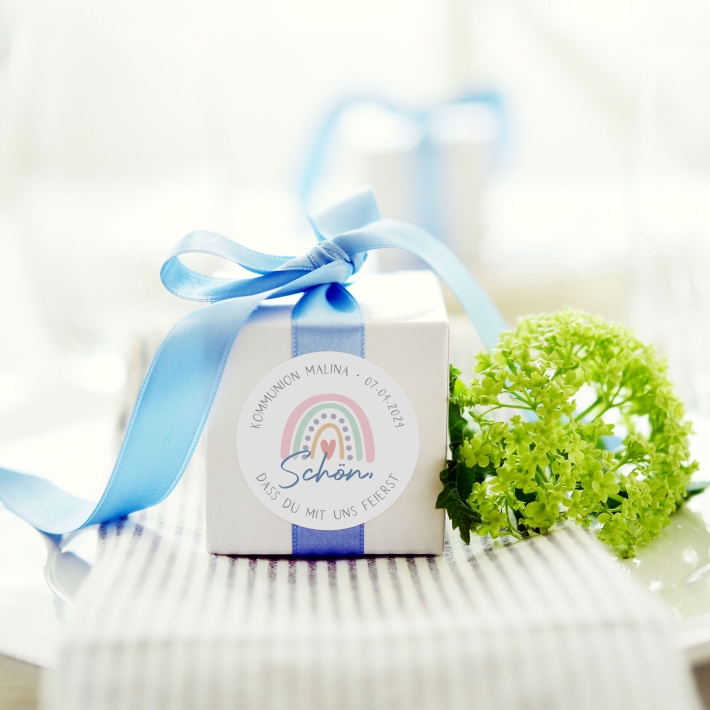 Danke Aufkleber zur Taufe I Kommunion Regenbogen boho