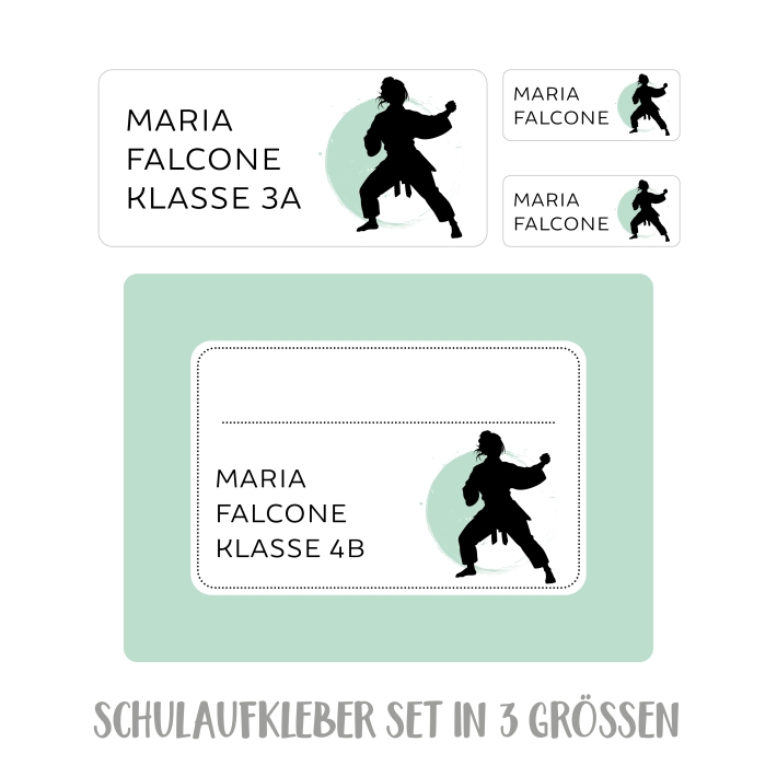 Namensaufkleber Set fr die Schule Judo I Karate I Taekwondo