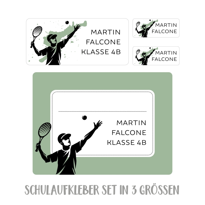 Namensaufkleber Set fr die Schule Tennis I Tennisspieler