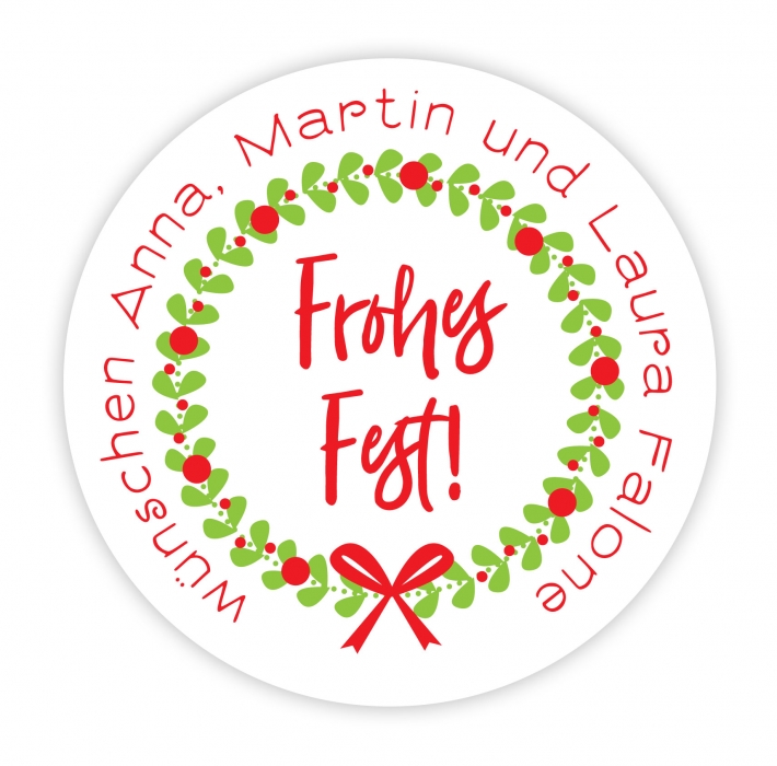 Aufkleber frohes Fest, Weihnachtskranz