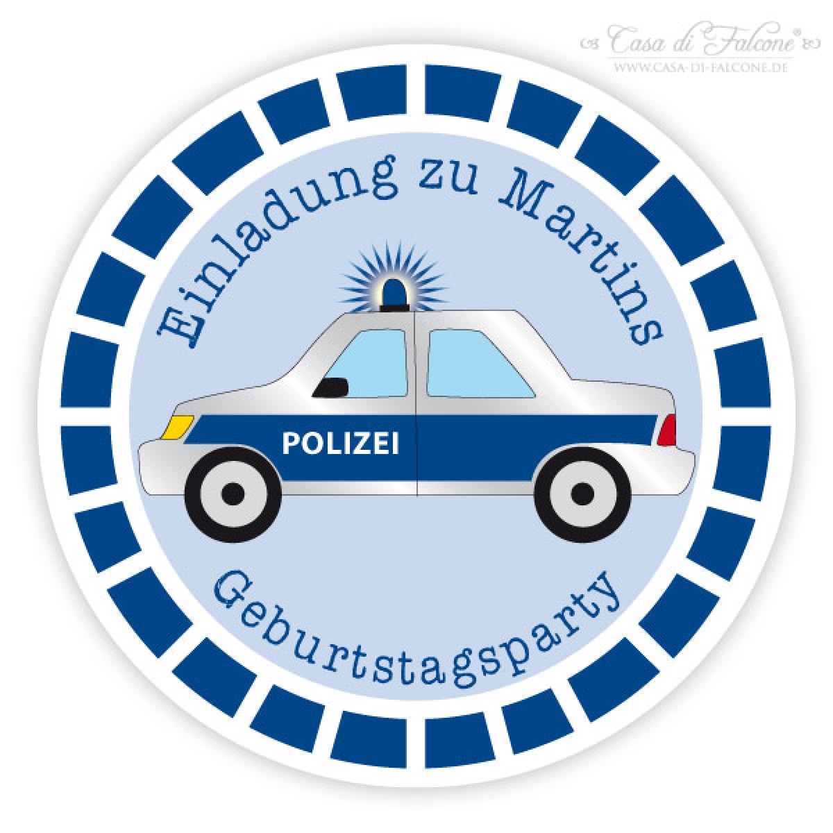 Schulaufkleber mit Polizeiauto und Name