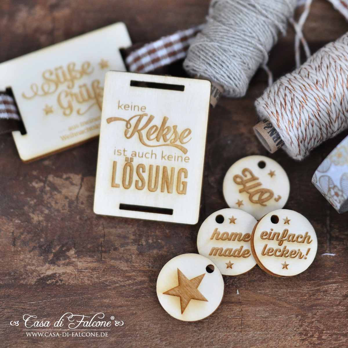 Holzanhänger eckig - keine Kekse - Casa di Falcone