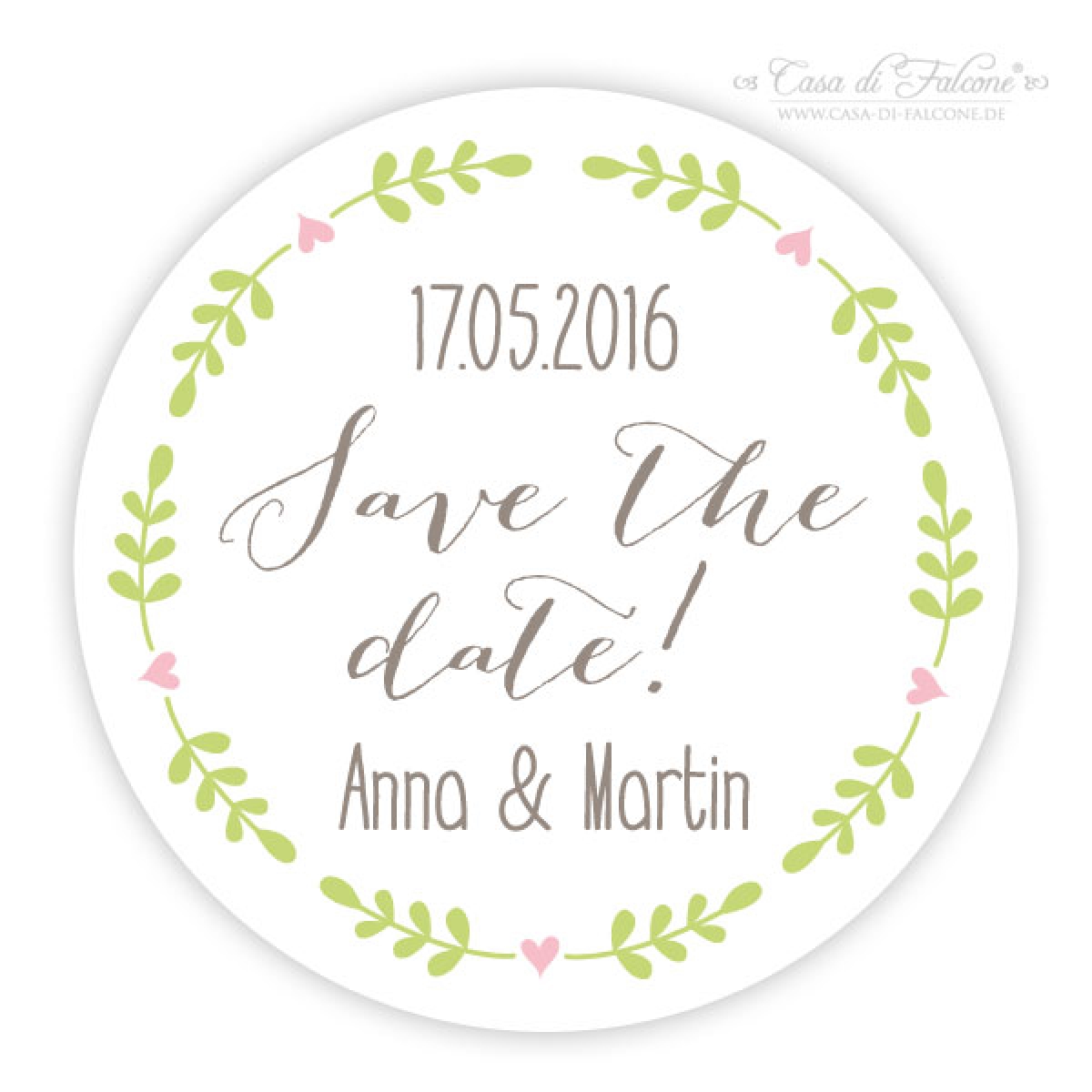 Personalisierte Aufkleber Save the Date, Ranke rund