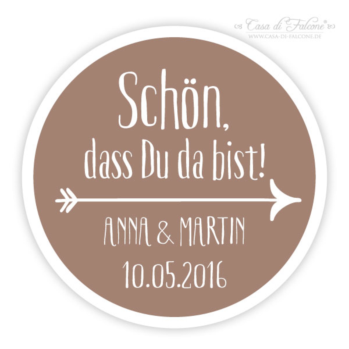 Personalisierte Aufkleber Hochzeit mit Namen & Datum, Pfeil