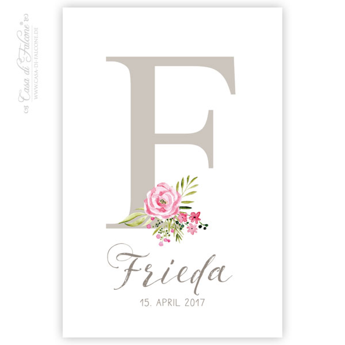 Personalisiertes Poster zur Geburt, Initiale floral