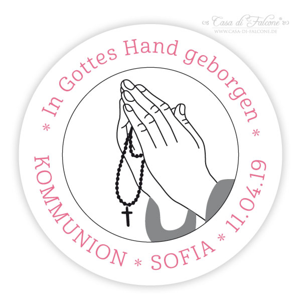 Personalisierter Kommunion Aufkleber, Hände betend