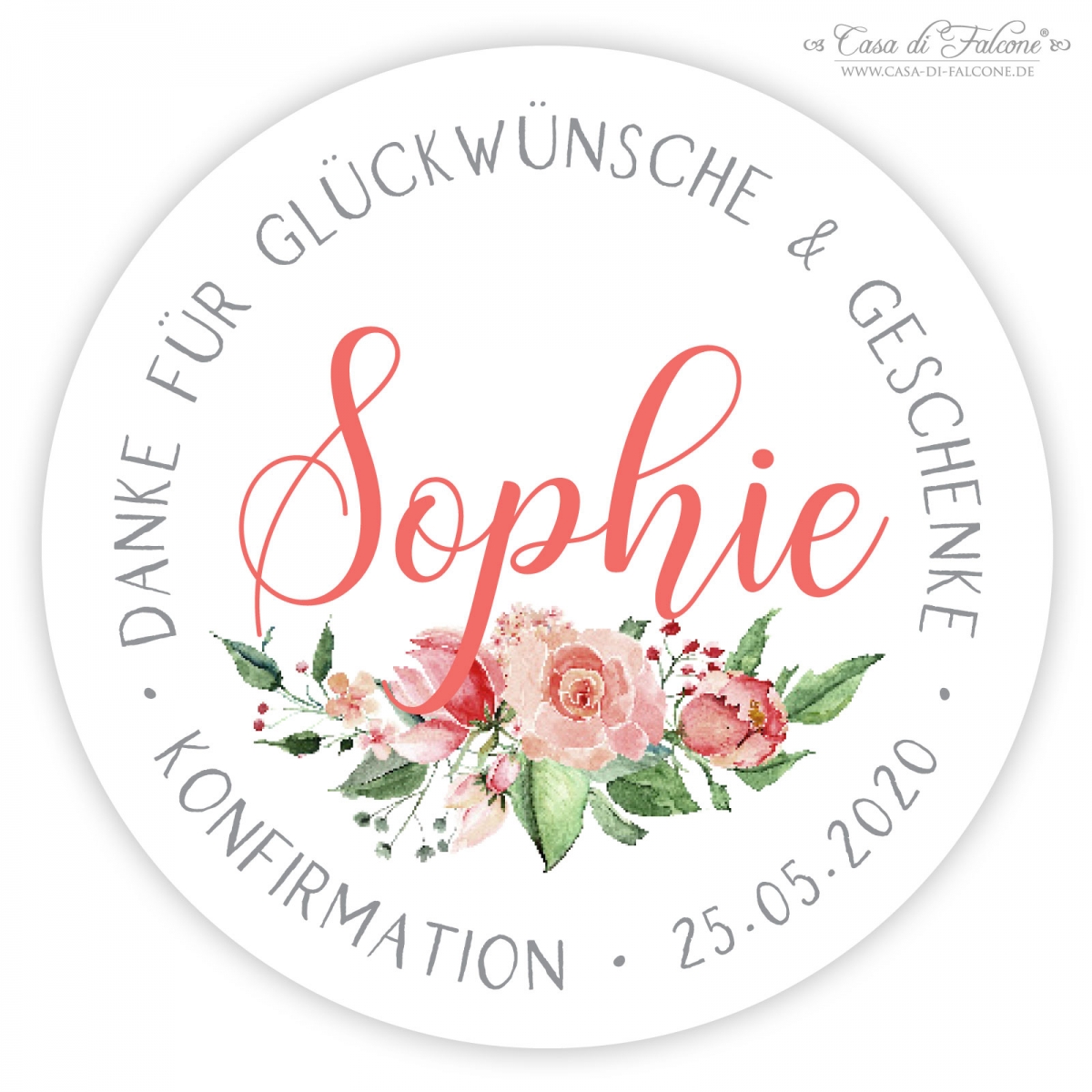 Personalisierte Aufkleber zur Konfirmation, Rose