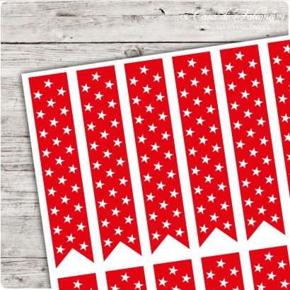 Verschlussetiketten Fhnchen Stars rot