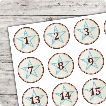 Flaschendeckel Adventskalenderzahlen Vintage