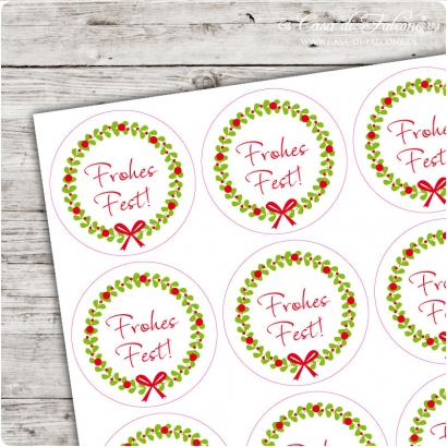 Aufkleber Weihnachten frohes Fest, Weihnachtskranz