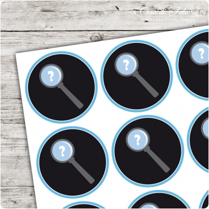 Motivaufkleber Detektivparty Lupe