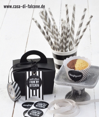 A5 Karton Stripes schwarz