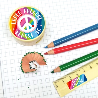 Schulaufkleber I Namensaufkleber fr die Schule Hippie