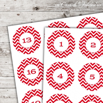 Adventskalender Aufkleber Zahlen Chevron