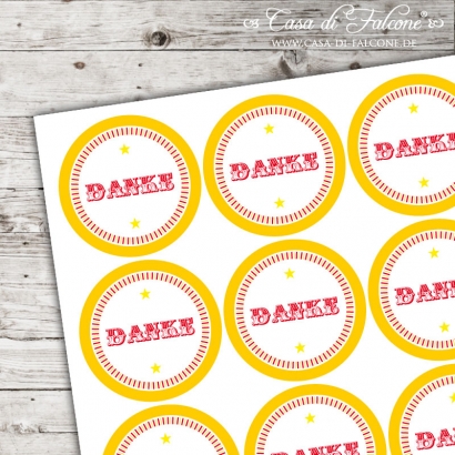Motivaufkleber Zirkus Danke gelb