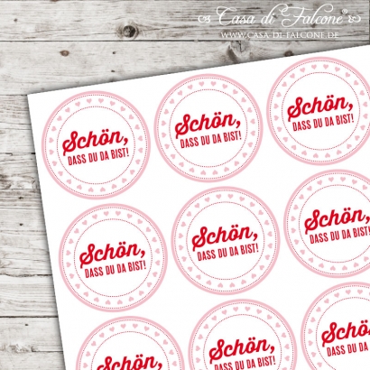 Hochzeit Aufkleber Schn, dass du da bist! rot