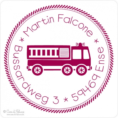 Kinderadressstempel Feuerwehrauto