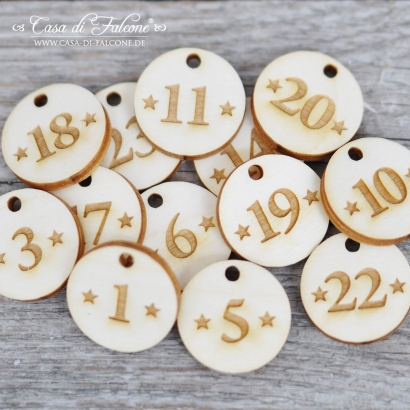 Holzanhnger - Adventskalender Zahlen - star