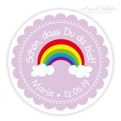 Aufkleber zur Taufe Regenbogen, personalisiert