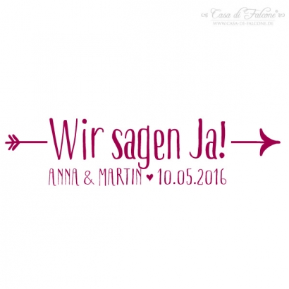 Personalisierter Stempel Hochzeit mit Name und Datum, Pfeil