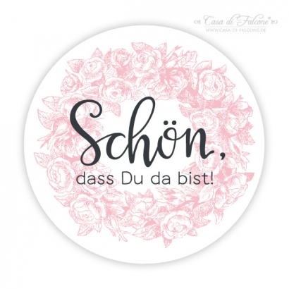 Gastgeschenke Aufkleber Schn, dass Du da bist rose