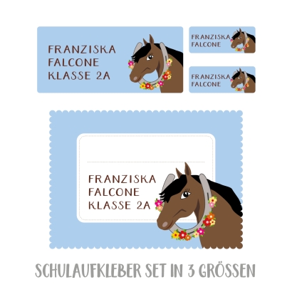 Namensaufkleber Set fr die Schule Pferd