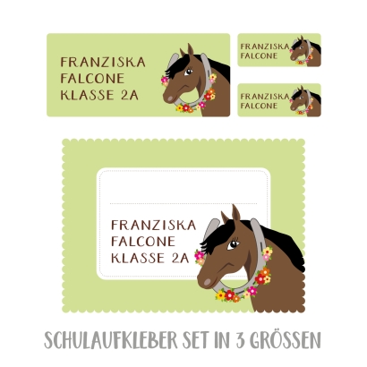 Namensaufkleber Set fr die Schule Pferd