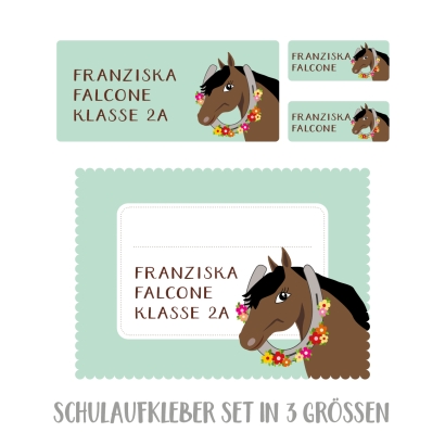 Namensaufkleber Set fr die Schule Pferd