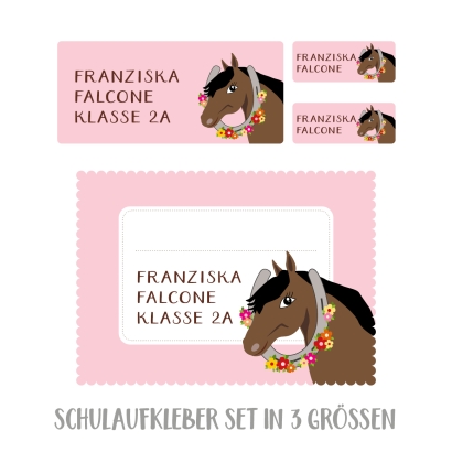 Namensaufkleber Set fr die Schule Pferd