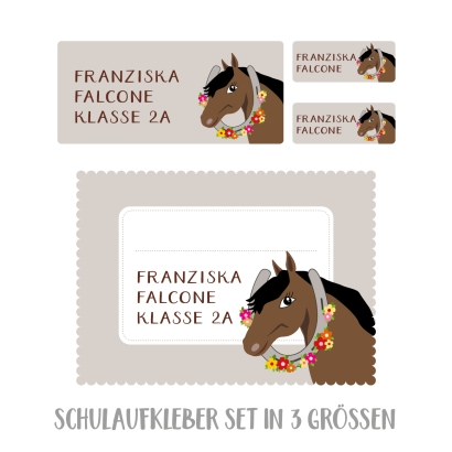 Namensaufkleber Set fr die Schule Pferd