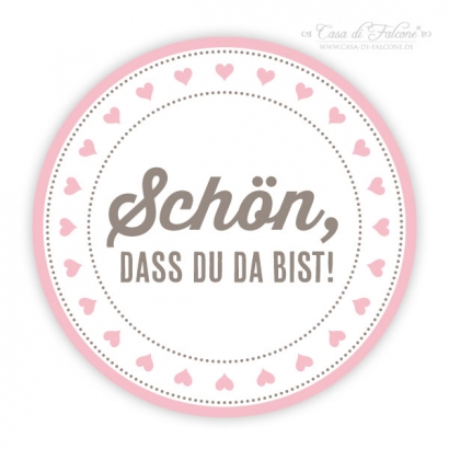 Aufkleber fr Gastgeschenke - Schn, dass du da bist! steingrau