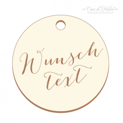 Holzanhnger rund - Kalligrafie mit Wunschtext Gravur 25er Set