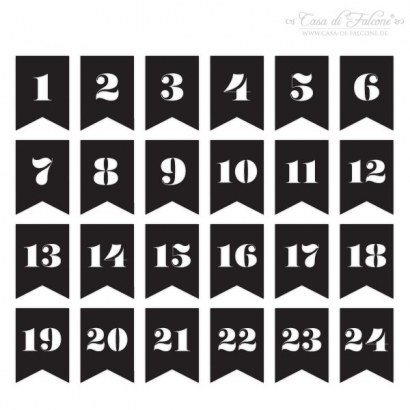 Adventskalender Zahlen Papieranhänger Fähnchen schwarz
