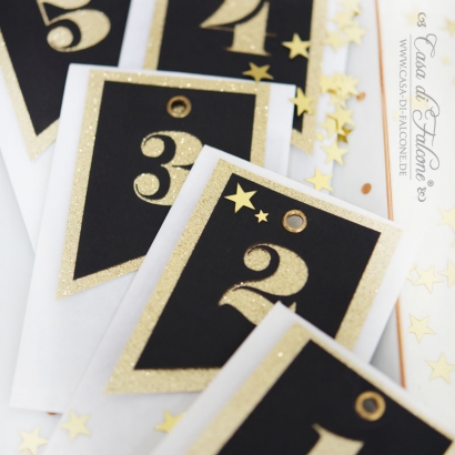 Adventskalender Zahlen Papieranhnger Fhnchen schwarz