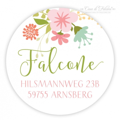 Aufkleber Einladung zur Kommunion, rund floral