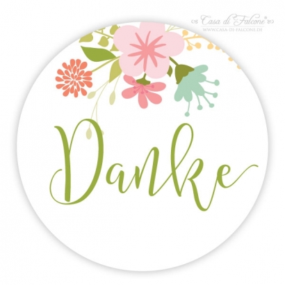Aufkleber Danke, floral rund
