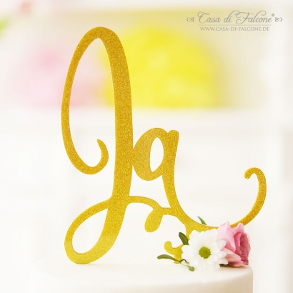 Cake topper Hochzeit Ja, glitzer
