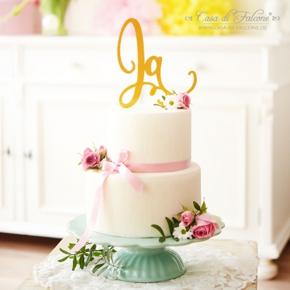 Cake topper Hochzeit Ja, glitzer