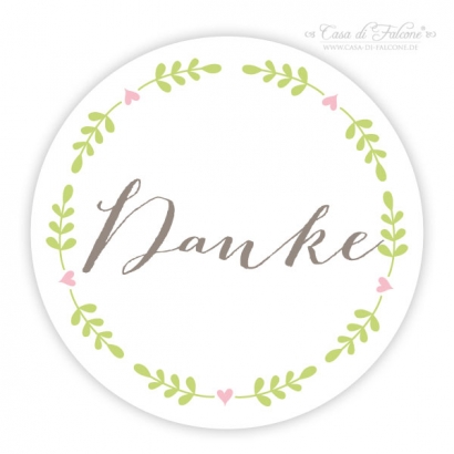 Hochzeit Aufkleber Gastgeschenke Danke, Ranke rund