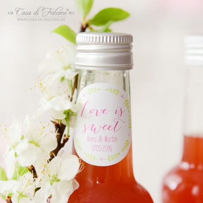 Personalisierte Hochzeitsaufkleber mit Name + Datum, Ranke rund