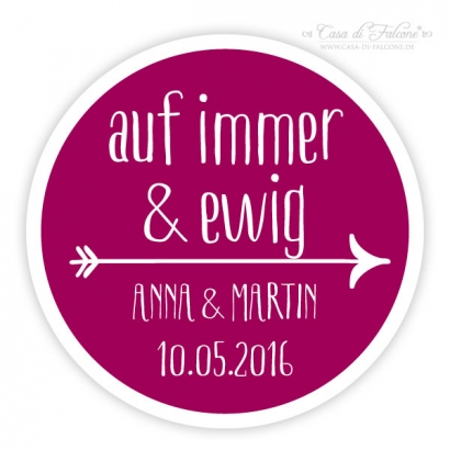 Personalisierte Aufkleber Hochzeit mit Namen & Datum, Pfeil
