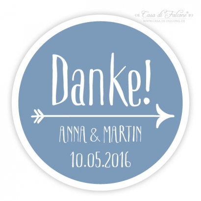 Personalisierte Aufkleber Hochzeit mit Namen & Datum, Pfeil