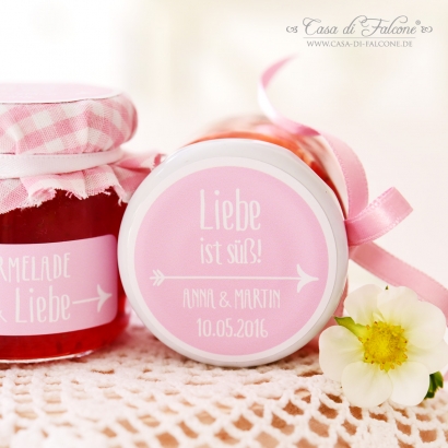 Personalisierte Aufkleber Hochzeit mit Namen & Datum, Pfeil