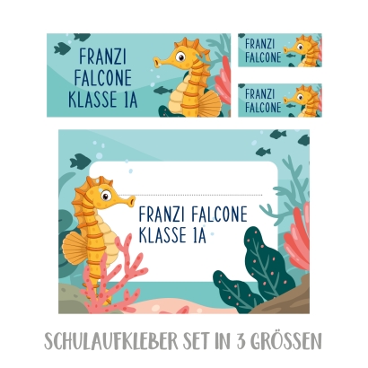 Personalisierte Aufkleber fr Schulsachen Seepferdchen