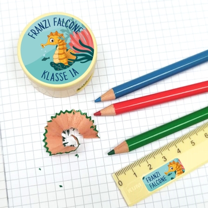 Namensaufkleber Set fr die Schule Seepferdchen