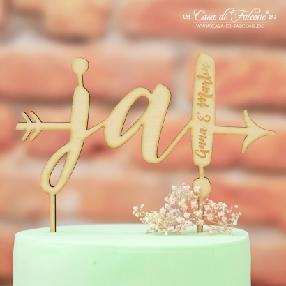 Hochzeit Cake topper Holz personalisiert, Ja Pfeil