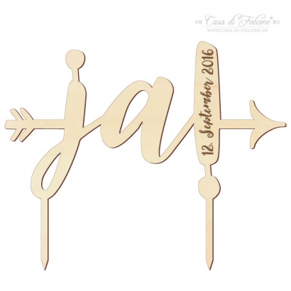 Hochzeit Cake topper Holz personalisiert, Ja Pfeil