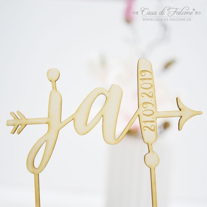 Hochzeit Cake topper Holz personalisiert, Ja Pfeil