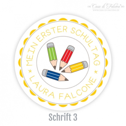 Personalisierte Aufkleber Schulkind, bunte Stifte